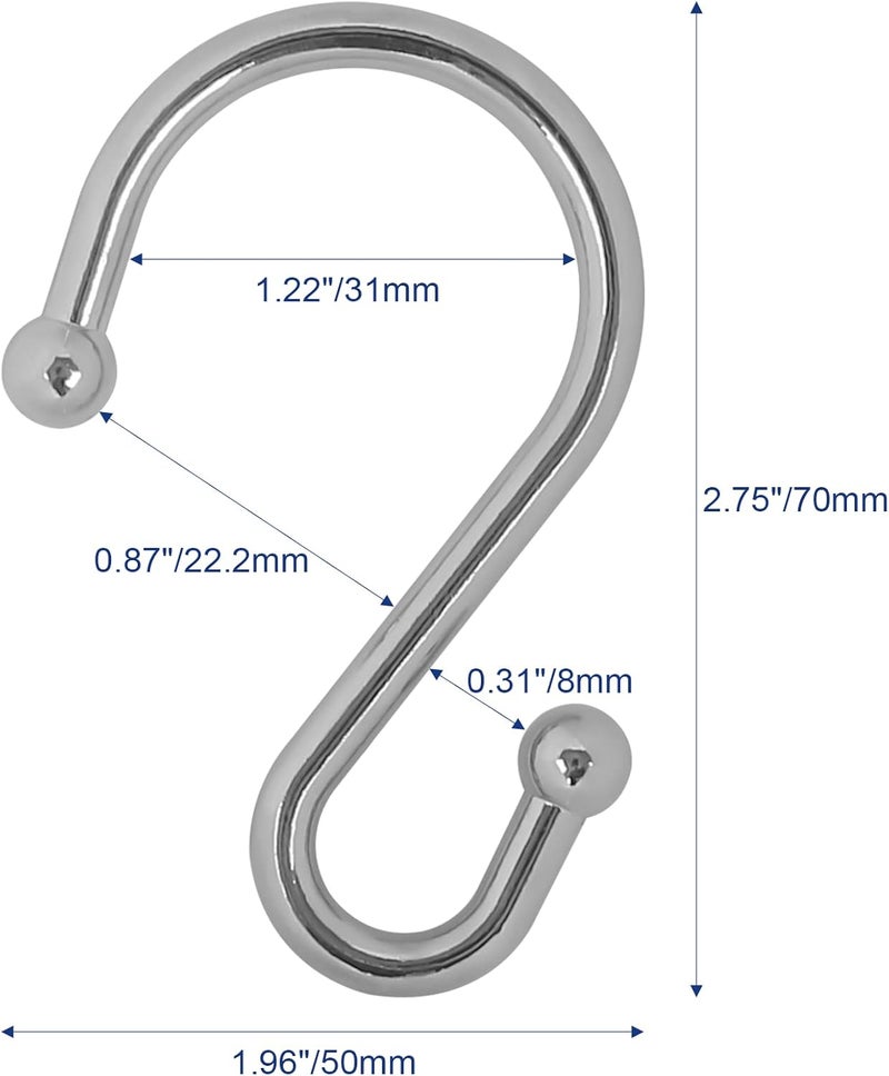 Gidse Metal Shower Curtain Hooks, Set of 12, Rust Proof Shower Curtain Hooks Rings, Durable S Shaped Hooks Hangers for Shower Curtains, Kitchen Utensils, Clothes, Towels (Chrome) - Image 5